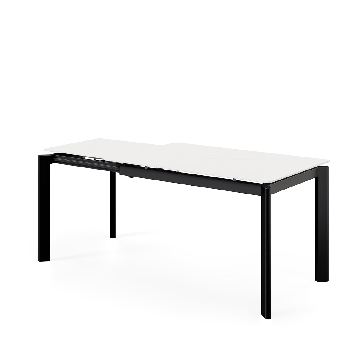 Mesa Alba blanco/negro, vista de perfil con la extensión abierta
