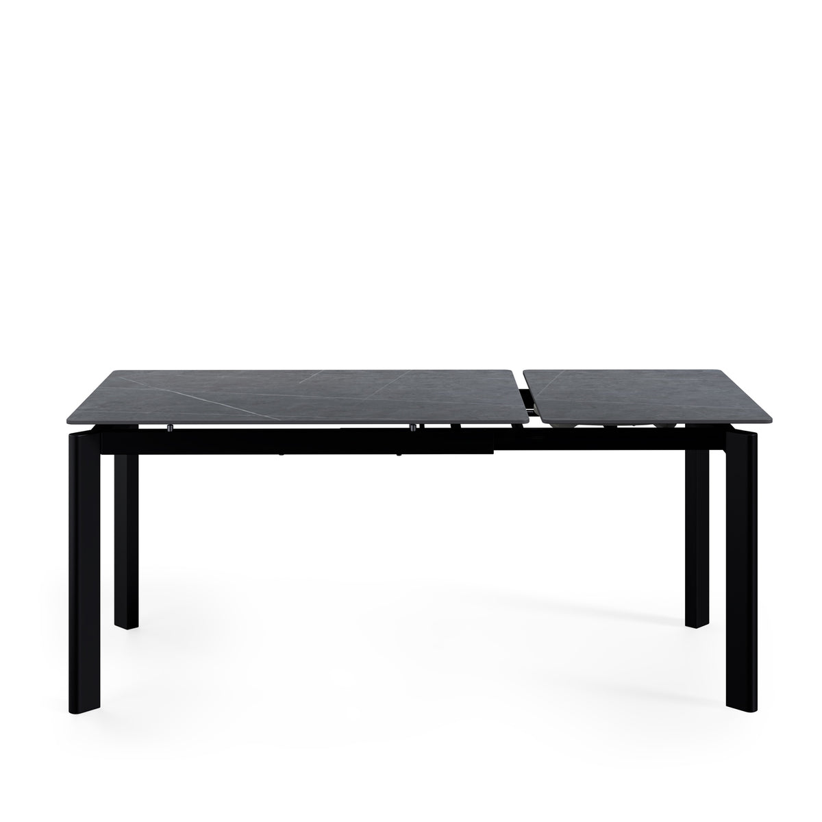 Mesa Alba gris/negro, vista lateral con la extensión abierta
