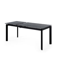 Mesa Alba gris/negro, vista en tres cuartos con la extensión abierta
