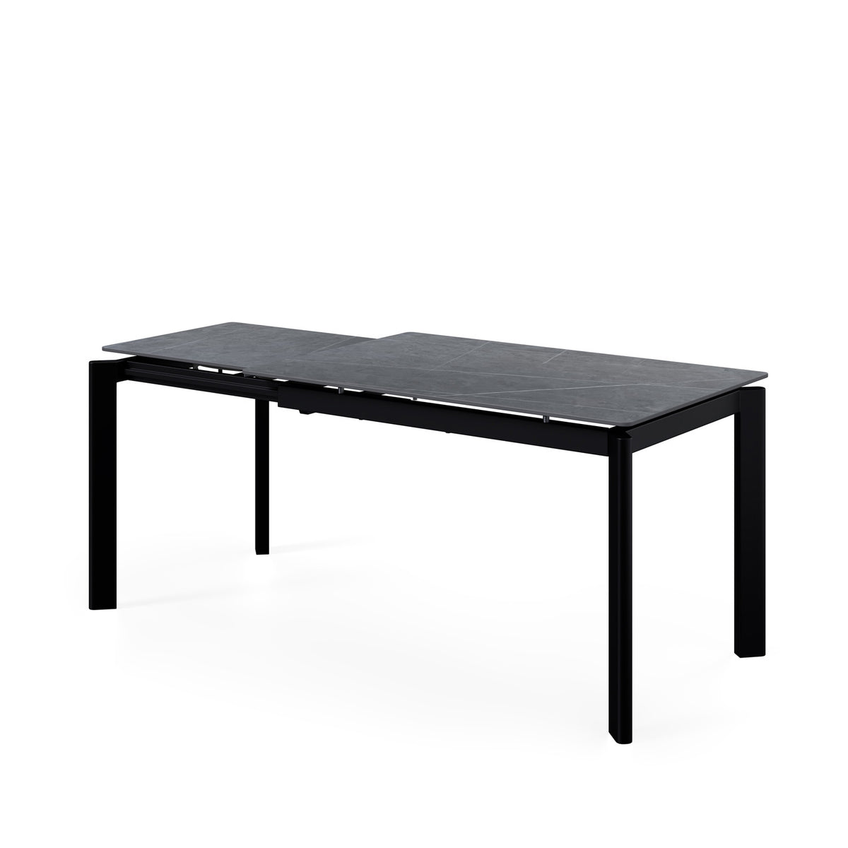 Mesa Alba gris/negro, vista de perfil con la extensión abierta