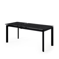 Mesa Alba negro/negro, vista en tres cuartos con la extensión abierta