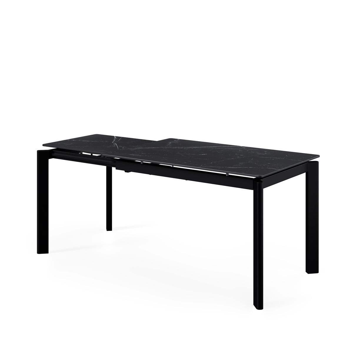 Mesa Alba negro/negro, vista de perfil con la extensión abierta