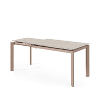 Mesa Alba travertino/beige, vista de perfil con la extensión abierta